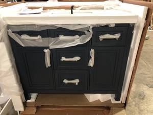 Mayfield 42 in. W x 22 in. D Vanity in Grayish Blue with Cultured Marble Vanity Top in White with White Basin by Home Decorators Collection  Customer Returns See Pictures