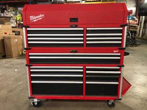lot 21 image: 56 inch High Capacity Steel Storage Chest by Milwaukee Customer Returns See Pictures