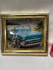 Vintage Chevy Framed Clock 12x13 Inch