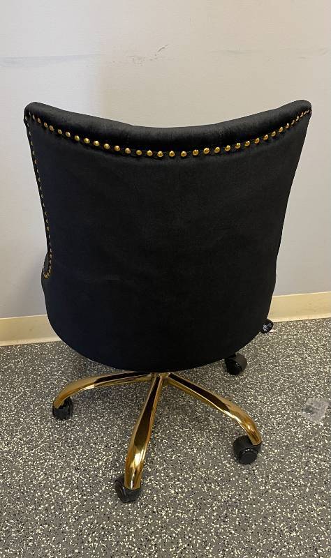 lot 144 image: Black Velvet & Gold Rolling Office Chair