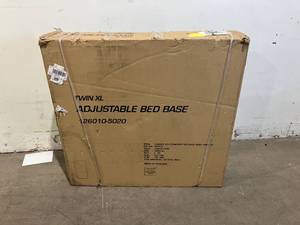 lot 62 image: Classic Brands Dark Grey Upholstered Adjustable XL Twin Bed Base with Massage, Wireless Remote, Three Leg Heights, and USB Ports