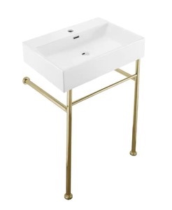 lot 53 image: Swiss Madison Claire 24 in. Ceramic Console Sink in White Basin Gold Legs
