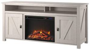 lot 61 image: Ameriwood Home Farmington Ivory Pine Electric Fireplace TV Console for TVs up to 60 inches