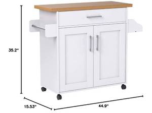 lot 63 image: Hodedah Kitchen Island with Spice Rack, Towel Rack & Drawer in White with Beech Top