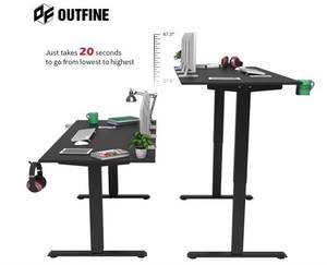 lot 71 image: OUTFINE 63 in. Black Dual Motor Electric Height Adjustable Standing Desk with Splice Board