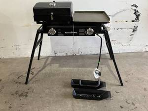 lot 48 image: Blackstone Propane Gas Tailgater Combo in Black with Grill Box Two Burners and Griddle Plate