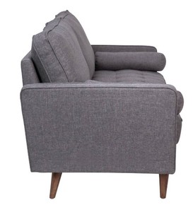 lot 3 image: Hudson Mid-Century Modern Sofa with Tufted Faux Dark Gray Linen Upholstery & Solid Wood Legs