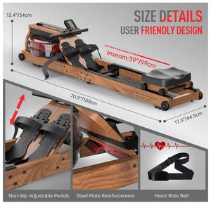 lot 11 image: JOROTO Oak Wood Foldable Water Rowing Maching with Bluetooth Monitor, Tablet Holder and Heart Rate Belt