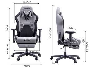 lot 14 image: AutoFull Ergonomic Racing Style Grey PU Leather Gaming Chair with 3D Bionic Lumbar Support and Footrest