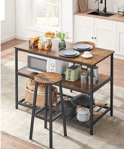 lot 23 image: VASAGLE 47.2 in. Kitchen Island Worktop with 3 Shelves in Rustic Brown and Black