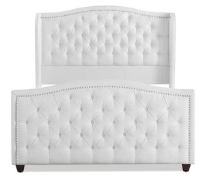 lot 38 image: Jennifer Taylor Home Marcella Bright White Tufted Wingback Queen Size Bed Frame
