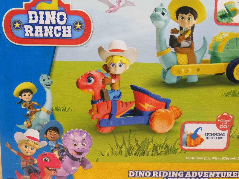  Dino Ranch 6-Figure Pack - Jon and Blitz, Min and Clover,  Miguel and Tango - Three 3” Ranchers and Three 4” Dinos, Plus Fence Pieces  - Toys for Kids Featuring Your