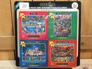 lot 20 image: DOWDLE  4-pack Mini Wooden Puzzle & Tray  National Parks Set