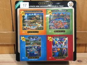 lot 17 image: DOWDLE  4-pack Mini Wooden Puzzle & Tray  Outdoor Adventure Set