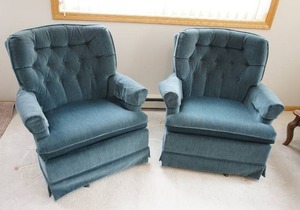 Pair of matching Vintage swivel rocker chairsTeal blue
