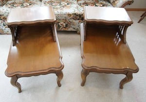 Vintage pair of matching tiered spindle endside tables