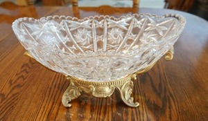 Beautiful Cut-Glass fruit bowl on solid brass base