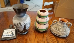 6-inch Native American Double-Handled Pottery Vase wglazed Inside, 11-inch Hand Painted Vase, Set of 3 Stacking TerraCotta Pottery Bowls