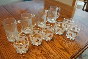 Mid century modern lowball, rainbow trout mug set