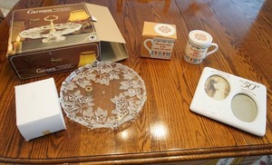 Carmen party plate all new stock, and 50th anniversary porcelain picture frame, the nicest mom anyone could ask for mug and lid.