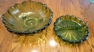Green Depression Glass Serving Bowl and Ashtray