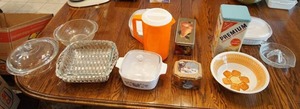 MCM Kool-Aid Pitcher, Vintage Cracker Tin, Corning Ware, Pyrex