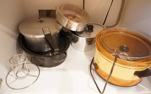 Entire cupboard of kitchenware, Crockpot...