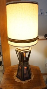 Tall MCM Mid-Century-Modern Lamp with Three-way Lighting and Beveled Glass Inserts at Base.