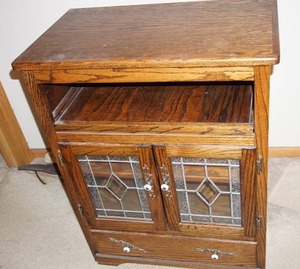 Cabinet with Leadedbeveled glass doors TVstereo stand solid oak