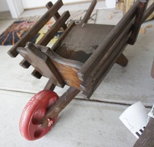 Childs size wood wheel barrel