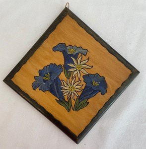 lot 41 image: Vintage Carved and Painted Floral Wooden Tiles