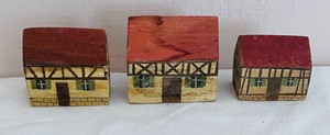 lot 37 image: Vintage Wooden Village Buildings and Miniature People