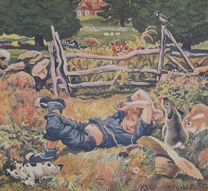 lot 43 image: Vintage Little Boy Blue Framed Print by Feodor Rojankovsky
