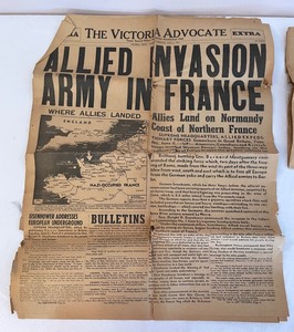 lot 71 image: Two Vintage Copies of The Victoria Advocate from January 6th and June 6th 1944