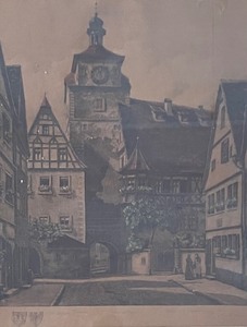 lot 29A image: Vintage Markus Tower Rothenburg Germany Framed Print by E. Geissendorfer