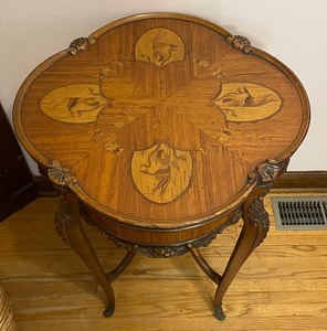 lot 1A image: Beautiful French  Accent Table with Inlaid Design