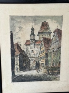 lot 36 image: Vintage Colored Etching Rothenburg Tauber