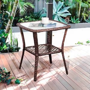Dimar Garden Outdoor Side TableWicker Patio Coffee Table with Glass Top