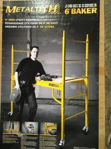 Jobsite 6 ft. W x 6.25 ft. H x 2.5 ft. D Metal Baker Style Rolling Scaffold Platform, 1000 lbs. Load Capacity by MetalTech Customer Returns See Pictures