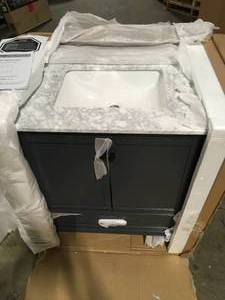 Merryfield 31 in. W x 22 in. D Bath Vanity in Dark Blue-Gray with Marble Vanity Top in Carrara White with White Basin by Home Decorators Collection  Customer Returns See Pictures
