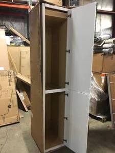 Shaker Satin White Stock Assembled Pantry Kitchen Cabinet (18 in. x 96 in. x 24 in.) by Hampton Bay Customer Returns See Pictures