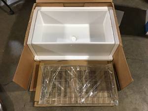 Farmhouse Apron-Front Fireclay 33 in. Single Bowl Kitchen Sink in White with Bottom Grid by Glacier Bay Customer Returns See Pictures