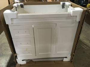 Thornbriar 36 in. W x 21.52 in. D x 34.2 in. H Bath Vanity Cabinet Only in White by Home Decorators Collection Customer Returns See Pictures