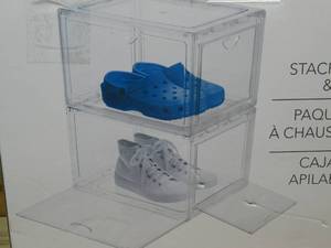 lot 71 image: Stackable Shoe Sneakers Box & Organizer 4 Pack