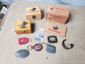 Winchester Wood Boxes , Belt Buckles and Key Chains