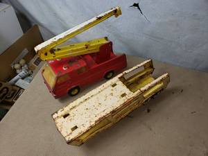 Vintage Tonka Bucket Truck and Car Hauler Trailer