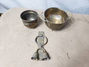Brass or Copper Bowls, Brass Door Knocker with Bells