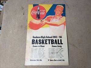 Coca-Cola Sponsored Sanborn 1965-66 Basketball Schedule Poster
