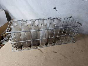 Metal Milk Bottle Crate with Milk Bottles
