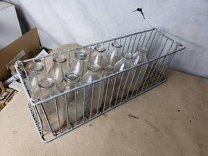 Metal Milk Bottle Crate with Milk Bottles